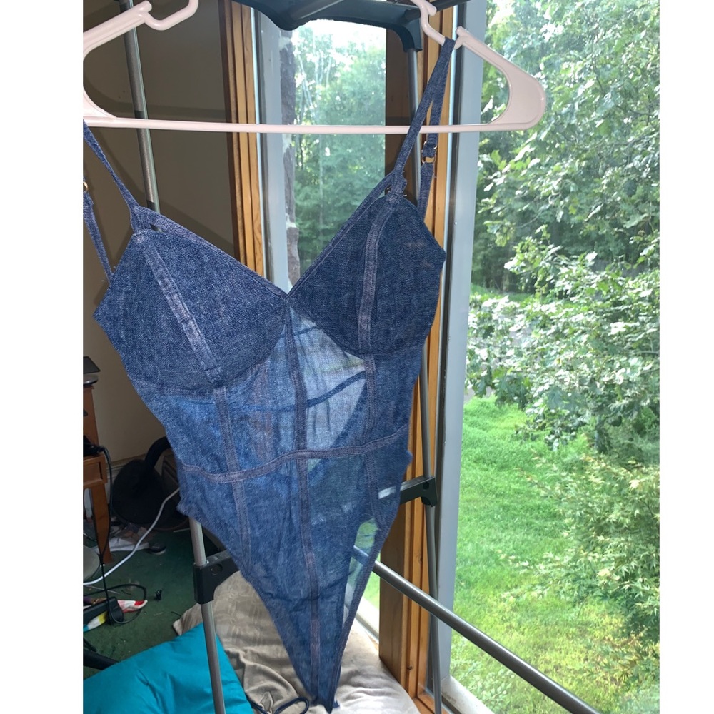 Fashion nova denim look body suit size small